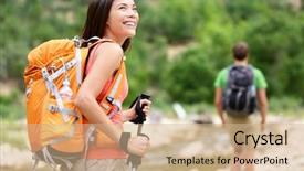  Presentation with river forest - Amazing slide deck having hiker walking in zion nation backdrop and a coral colored foreground