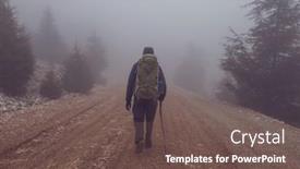  Presentation with fog - Slide set consisting of hiker-walks-along-the-road background and a tawny brown colored foreground