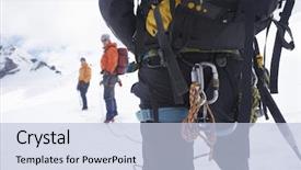  Presentation with backpack - Slide set having hiker with backpack and safety background and a light blue colored foreground