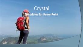  Presentation with mountain top - PPT theme with hiker-with-backpack-standing background and a teal colored foreground