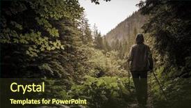  Presentation with mountain hiking - Amazing presentation design having hiker with hiking poles walking backdrop and a tawny brown colored foreground