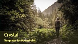  Presentation with hiking mountain - Slide deck with hiker with hiking poles walking background and a tawny brown colored foreground