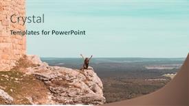  Presentation with cliff - Slide deck with hiker-woman-arms-raised background and a sky blue colored foreground
