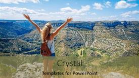  Presentation with tourism hiking - PPT layouts with hiker-woman-enjoying-panoramic-view and a coral colored foreground