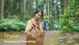  Presentation with find - Presentation theme having hiker-woman-find-something-inside and a coral colored foreground