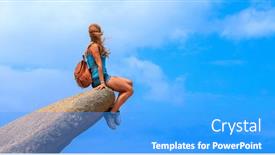  Presentation with achievement mountain - Presentation design consisting of hiker-woman-sitting-on-mountain background and a  colored foreground