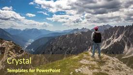  Presentation with alps - PPT theme with hiker woman standing up achieving the top national nature park tre cime in the dolomites alps beautiful nature of italy background and a tawny brown colored foreground