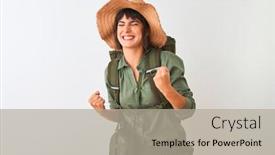  Presentation with canteen - Cool new slide set with hiker woman wearing backpack hat and water canteen over isolated white background very happy and excited doing winner gesture with arms raised smiling and screaming for success celebration concept backdrop and a mint green colored foreground