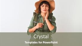  Presentation with canteen - Cool new presentation with hiker-woman-wearing-backpack-hat backdrop and a gray colored foreground