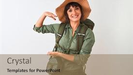  Presentation with canteen - Theme enhanced with hiker-woman-wearing-backpack-hat background and a coral colored foreground