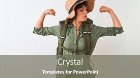  Presentation with canteen - Colorful theme enhanced with hiker-woman-wearing-backpack-hat backdrop and a gray colored foreground