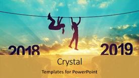  Presentation with new year 2019 - Cool new PPT layouts with hikers climbs into the new backdrop and a yellow colored foreground