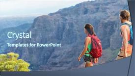  Presentation with kauai hawaii - Beautiful PPT layouts featuring hikers couple hiking in mountains backdrop and a ocean colored foreground