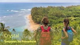  Presentation with walking trail - Theme featuring hikers-couple-hiking-on-kalalau background and a tawny brown colored foreground