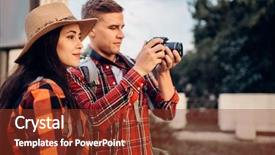  Presentation with photo - Presentation theme enhanced with hikers go sightseeing and makes background and a  colored foreground