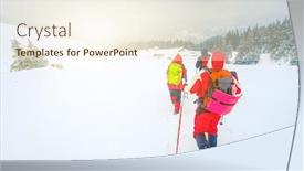  Presentation with backcountry - Amazing PPT theme having hikers going towards old wood backcountry mountain huts covered with snow travel lifestyle active adventure concept backdrop and a cream colored foreground