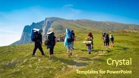  Presentation with trekking - Slide deck with hikers group trekking in crimea background and a tawny brown colored foreground