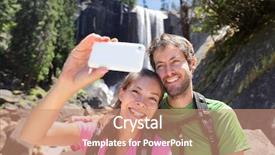  Presentation with fall waterfall - Audience pleasing presentation theme consisting of hikers hiking at yosemite nation backdrop and a coral colored foreground