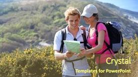 Presentation with country - Cool new theme with hikers in country path looking at map backdrop and a tawny brown colored foreground