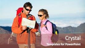  Presentation with trail - Beautiful PPT layouts featuring hikers looking at trail map hiking in the mountains backdrop and a red colored foreground