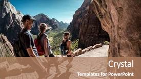  Presentation with moving forward - Audience pleasing presentation design consisting of hikers moving forward backdrop and a coral colored foreground