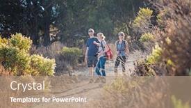  Presentation with yosemite - Colorful PPT layouts enhanced with hikers-on-the-walkway backdrop and a coral colored foreground