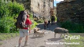  Presentation with trekking - Presentation theme with hikers-trekking-in-ushguli-svaneti background and a gray colored foreground