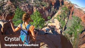  Presentation with walk - Amazing PPT layouts having hikers walk on the steep backdrop and a  colored foreground