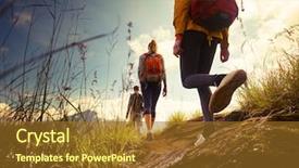  Presentation with mountain hiking - Amazing slides having hikers walking in mountain backdrop and a tawny brown colored foreground