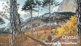  Presentation with mountain hiking - Cool new presentation theme with hiking and relaxing in hammock backdrop and a coral colored foreground