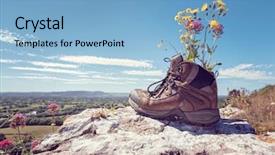  Presentation with hiking mountain - Audience pleasing PPT theme consisting of hiking boots resting with wildflowers backdrop and a light blue colored foreground