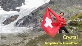  Presentation with nato flag - Audience pleasing presentation theme consisting of hiking cheering showing swiss flag backdrop and a violet colored foreground