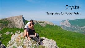  Presentation with mountain hiking - PPT layouts consisting of hiking couple happy to reach the top of a mountain background and a light blue colored foreground