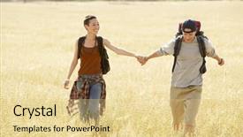  Presentation with hiking - Cool new slides with hiking couple holding hands walking through field backdrop and a blonde colored foreground