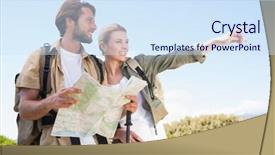  Presentation with hiking mountain - Beautiful theme featuring hiking couple reading the map backdrop and a  colored foreground