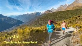  Presentation with walking trail - Colorful presentation theme enhanced with hiking-couple-walking-on-trail backdrop and a tawny brown colored foreground