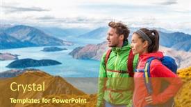  Presentation with new zealand - PPT theme consisting of hiking-couple-wanderlust-adventure background and a tawny brown colored foreground