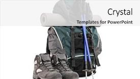  Presentation with hiking - Presentation theme with hiking equipment rucksack boots poles background and a white colored foreground