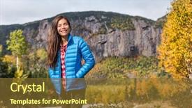  Presentation with fall down - PPT theme enhanced with hiking girl wearing blue down background and a tawny brown colored foreground
