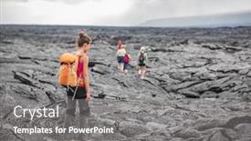  Presentation with walking trail - PPT theme with hiking-group-of-hikers-walking background and a gray colored foreground