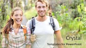  Presentation with hawaii - Beautiful slide deck featuring hiking - hikers walking happy in forest hiker couple laughing and smiling interracial couple caucasian man and asian woman on big island hawaii usa backdrop and a soft green colored foreground