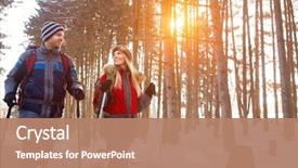  Presentation with forest winter - Beautiful PPT layouts featuring hiking in forest on winter backdrop and a coral colored foreground