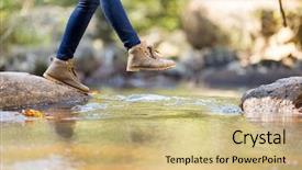  Presentation with mountain hiking - Colorful PPT theme enhanced with hiking in mountain crossing stream backdrop and a  colored foreground