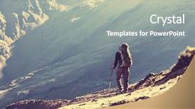  Presentation with mountain hiking - Amazing presentation theme having hiking in mountains backdrop and a gray colored foreground