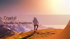  Presentation with mountain hiking - Colorful slide deck enhanced with business people standing in a row looking in same direction backdrop and a gray colored foreground.