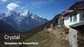  Presentation with mountain hiking - PPT theme having hiking-in-nepal-himalayas-trail background and a tawny brown colored foreground