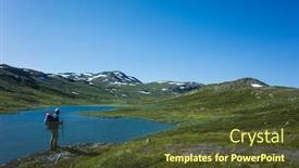  Presentation with hiking mountain - Presentation theme enhanced with hiking-in-swedish-lapland-man background and a tawny brown colored foreground