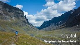  Presentation with mountain hiking - Colorful theme enhanced with hiking-in-swedish-lapland-man backdrop and a tawny brown colored foreground