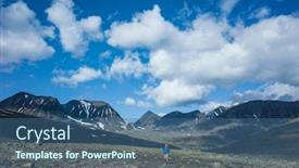  Presentation with scandinavia - Slide set with hiking-in-swedish-lapland-man background and a ocean colored foreground