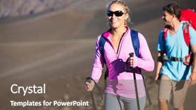 Presentation with backpacks - Amazing presentation theme having hiking in the mountains happy backdrop and a tawny brown colored foreground